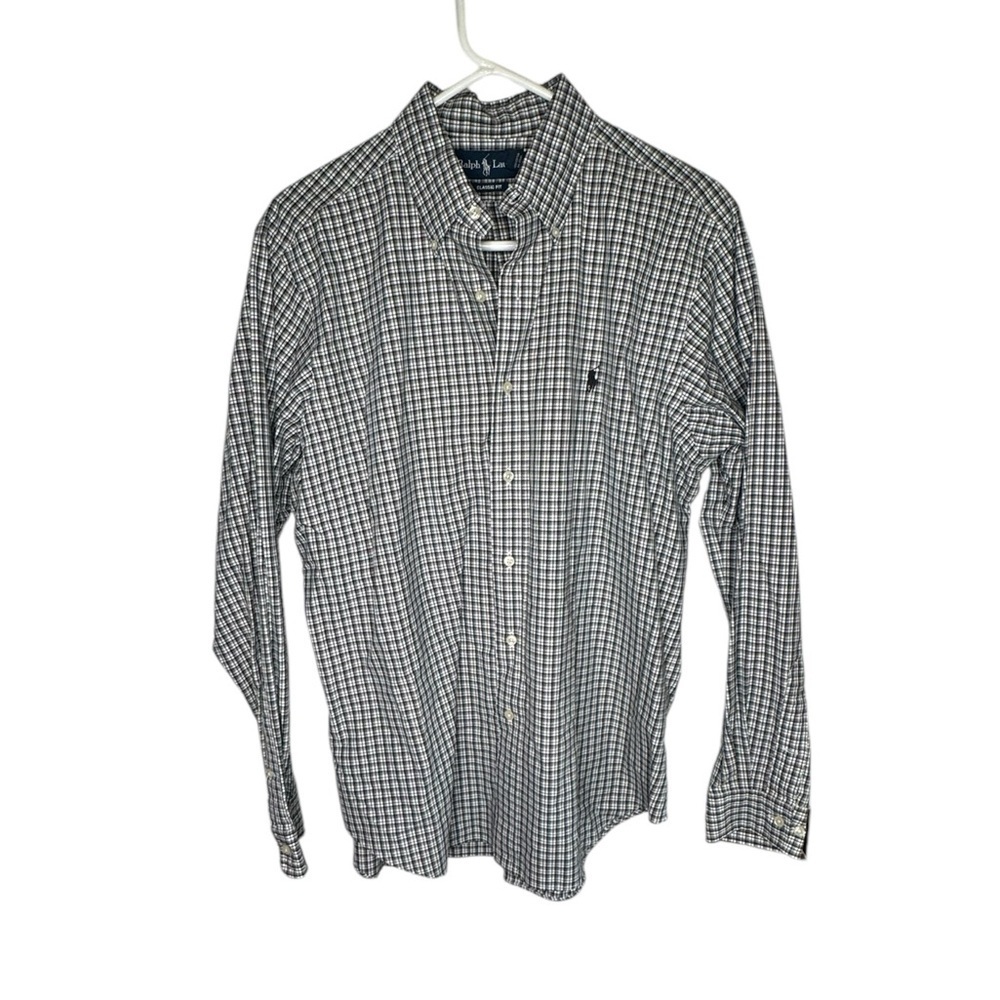Ralph Lauren Classic Fit Button-Down Shirt - Black & White Check Size 16/L B434